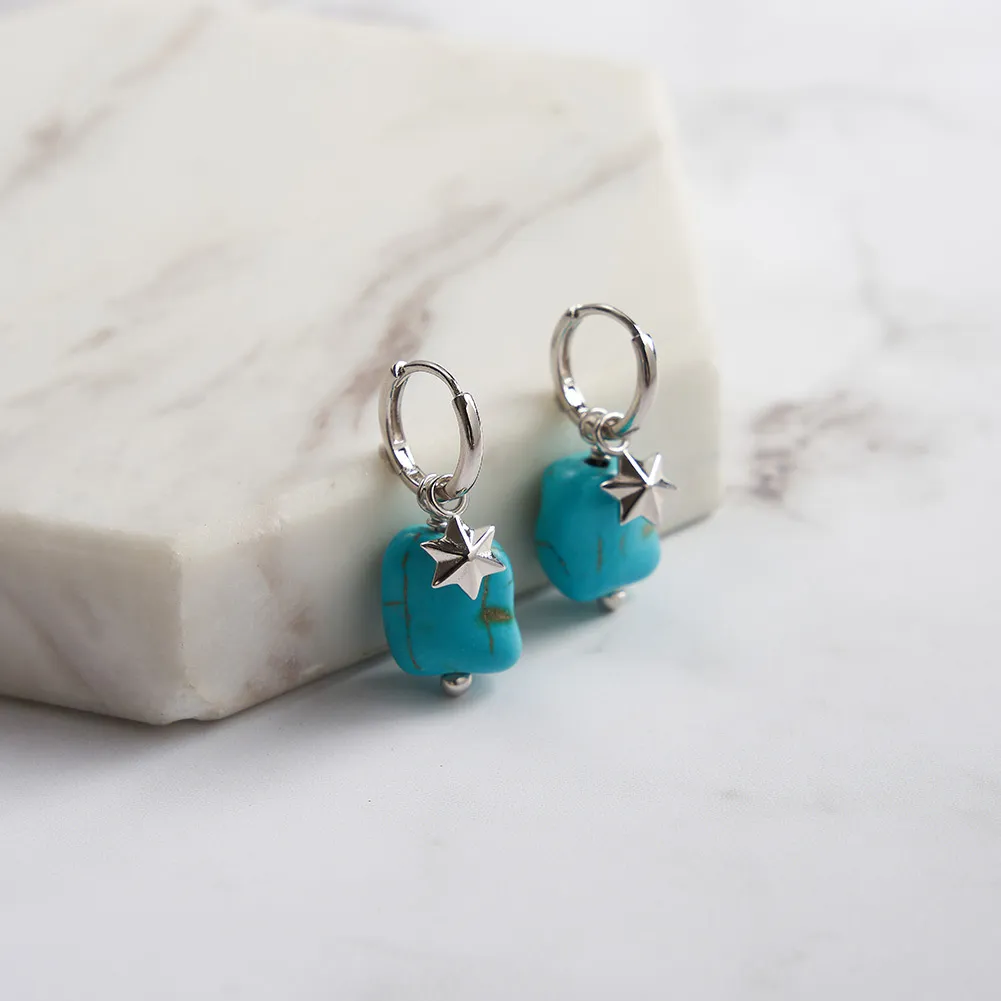 Vintage Turquoise Star Charm Hoop Earrings 60300129 - image2