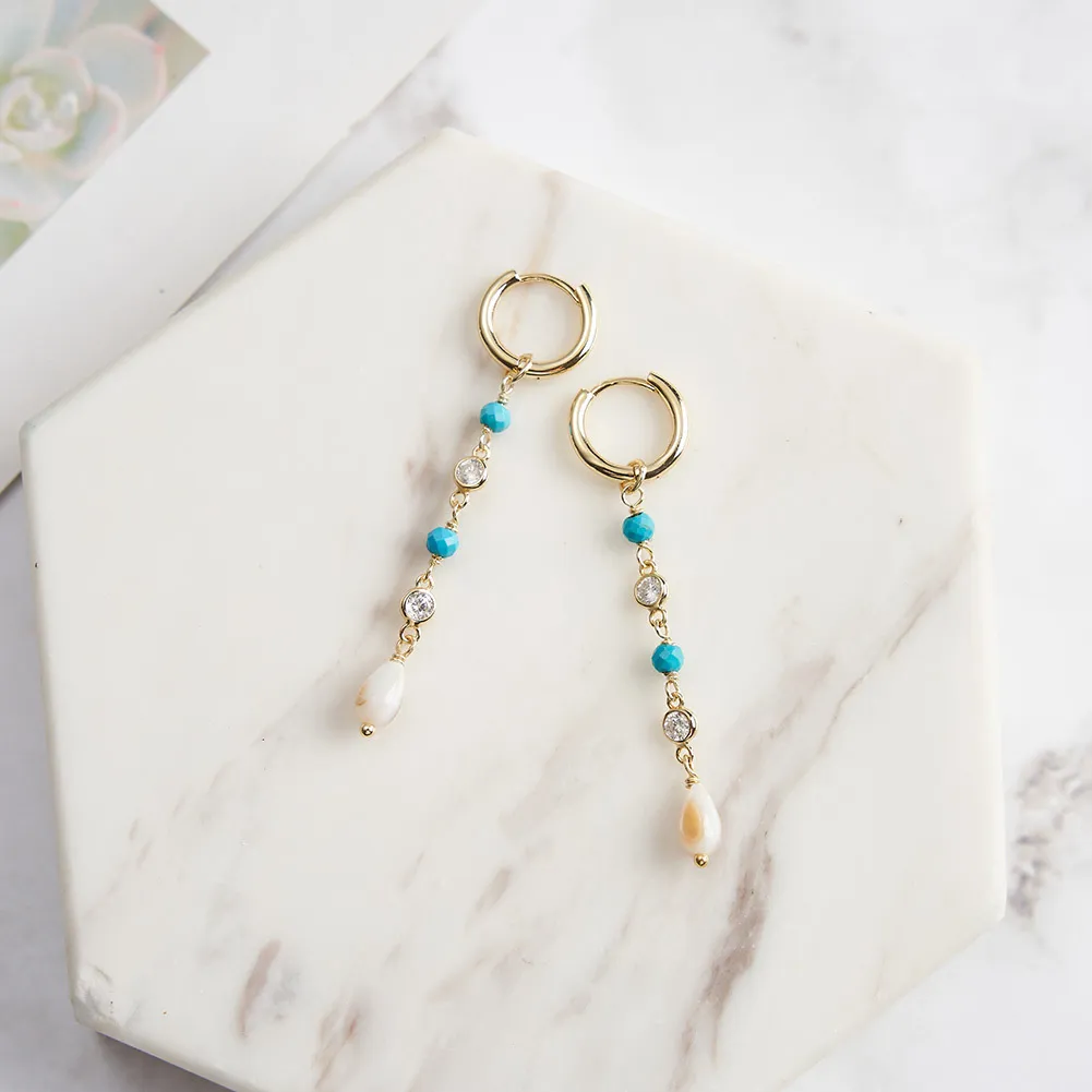 Vintage Turquoise Zirconia Tassel Hoop Earrings 60300130 - image2