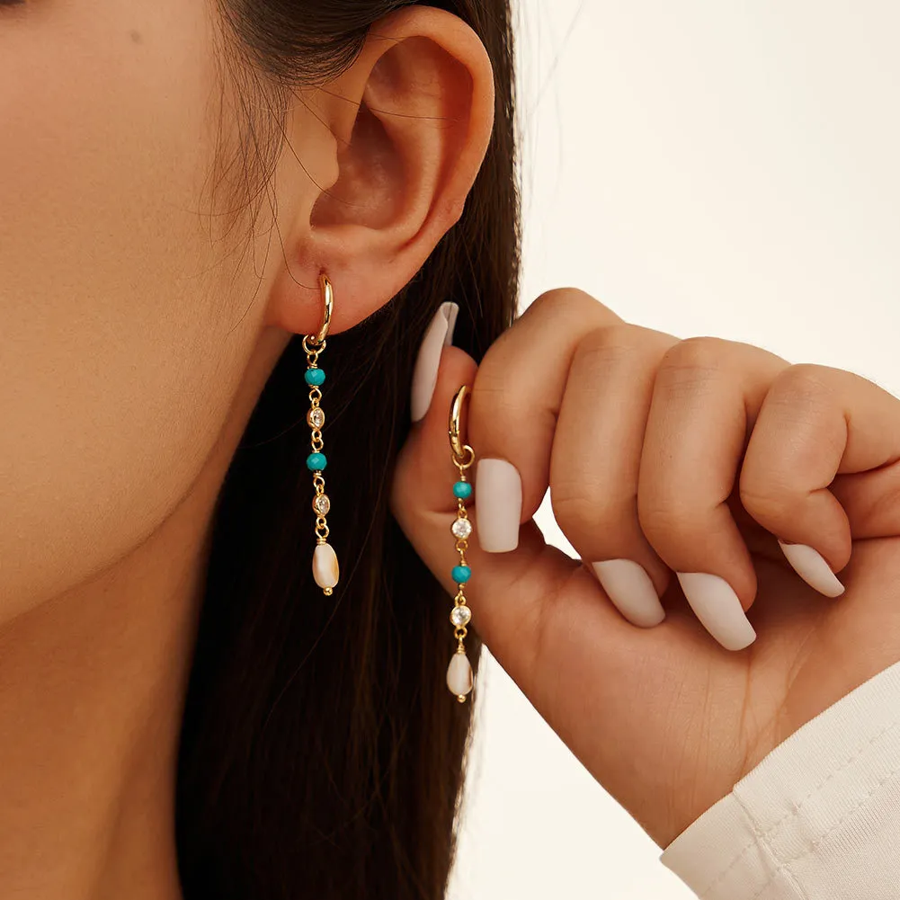 Vintage Turquoise Zirconia Tassel Hoop Earrings 60300130 - image1
