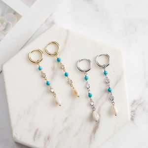Vintage Turquoise Zirconia Tassel Hoop Earrings 60300130