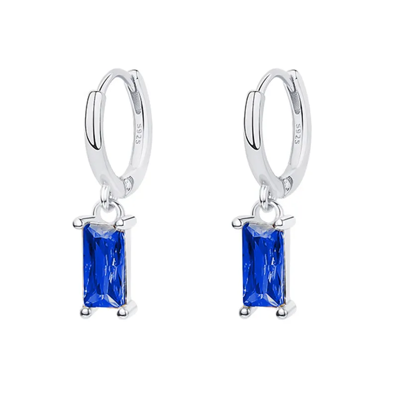 Silver Tone Rectangle Zirconia Charm Hoop Earrings 60300132 - image1