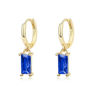 Gold Tone Rectangle Zirconia Charm Hoop Earrings 60300133