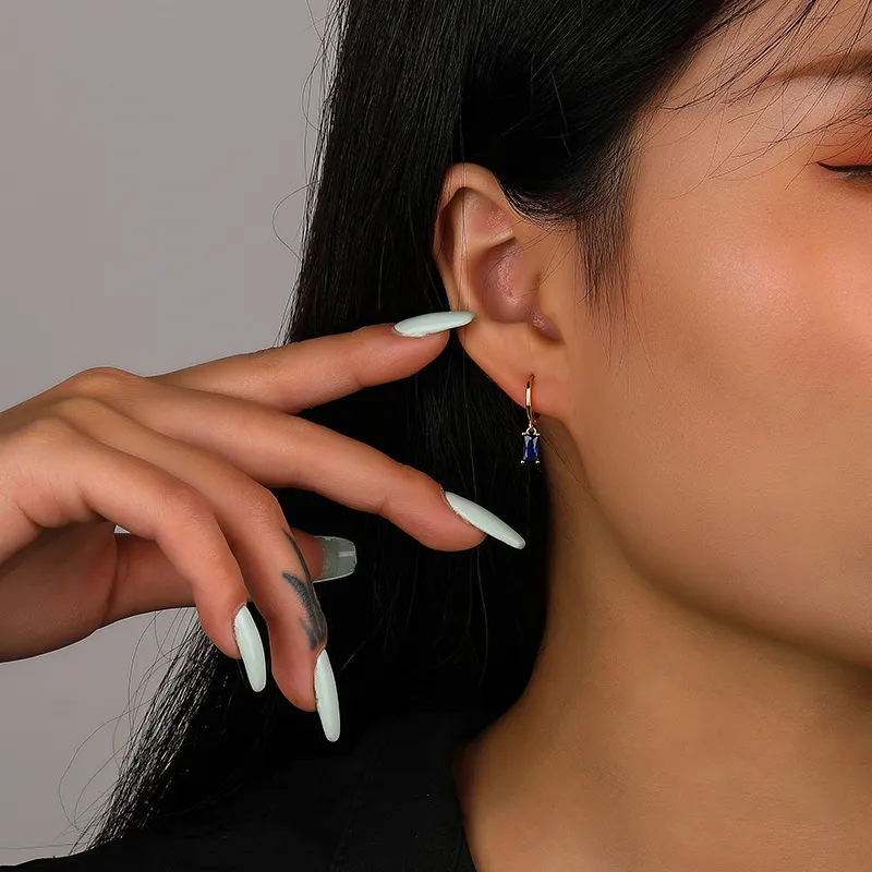 Gold Tone Rectangle Zirconia Charm Hoop Earrings 60300133 - image1