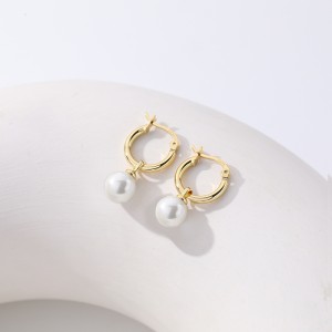 Simple Pearl Beads French Lock Hoop Earrings 60300134