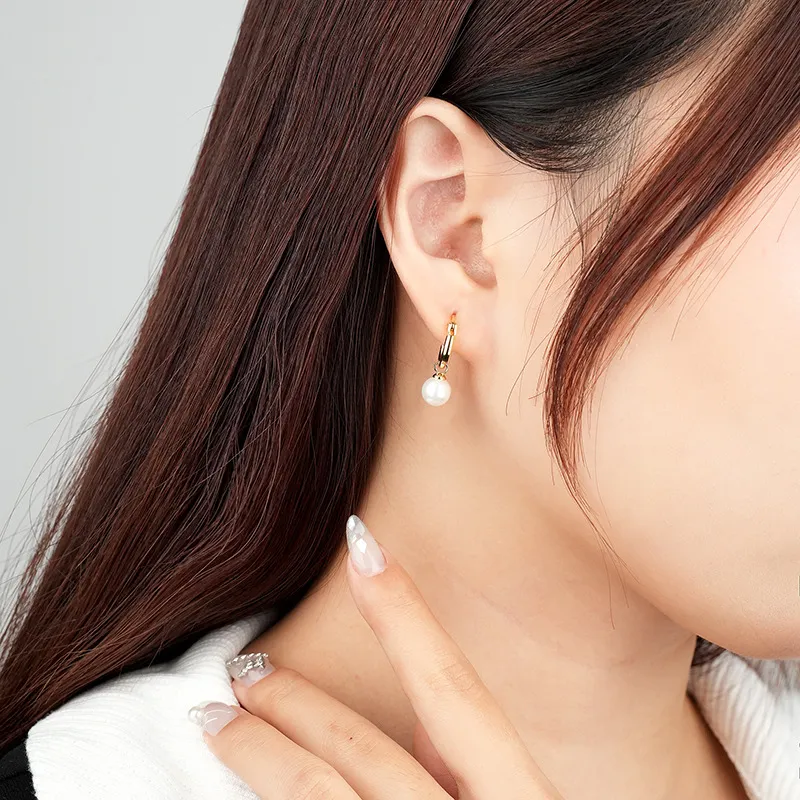 Simple Pearl Beads French Lock Hoop Earrings 60300134 - image2