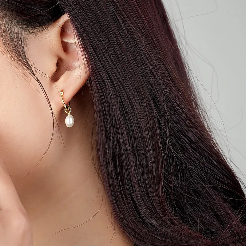 Simple Pearl Beads French Lock Hoop Earrings 60300135 - image1
