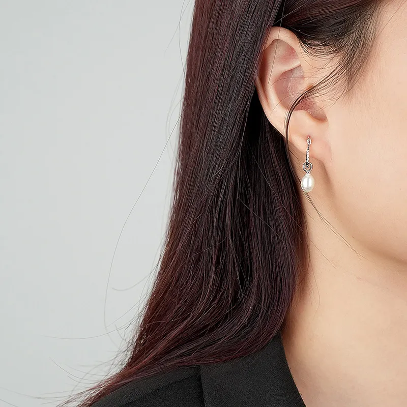 Simple Pearl Beads French Lock Hoop Earrings 60300135 - image2