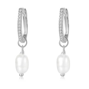 Pearl Beads Charm Zirconia Hoop Earrings 60300137