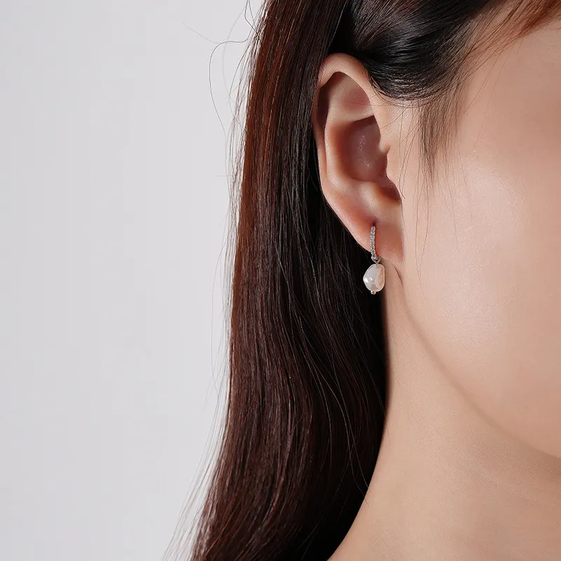 Pearl Beads Charm Zirconia Hoop Earrings 60300138 - image2