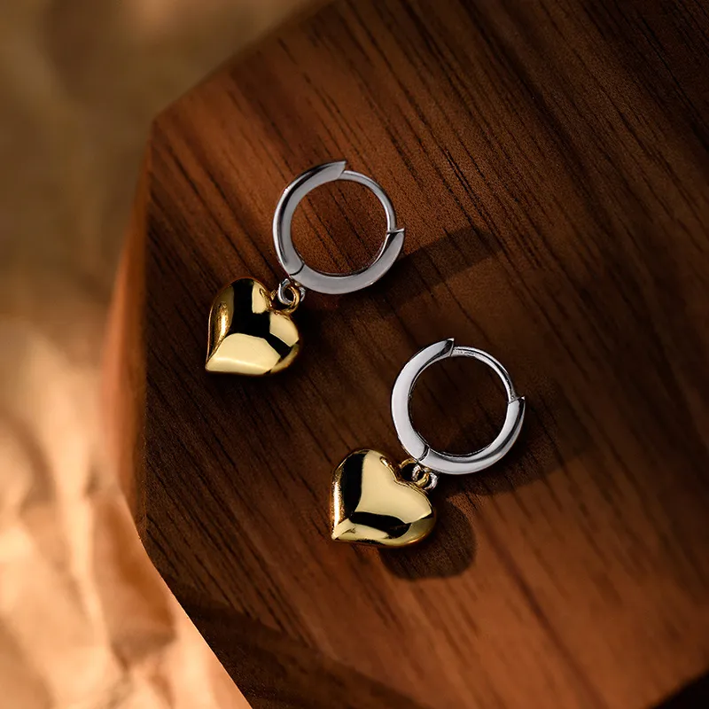 Two Tones Heart Charm Hoop Earrings 60300145 - image1