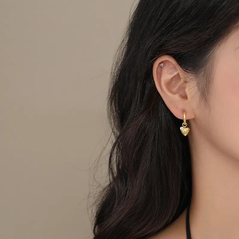 Vintage Asymmetric Heart Pearl Beads Hoop Earrings 60300146 - image2
