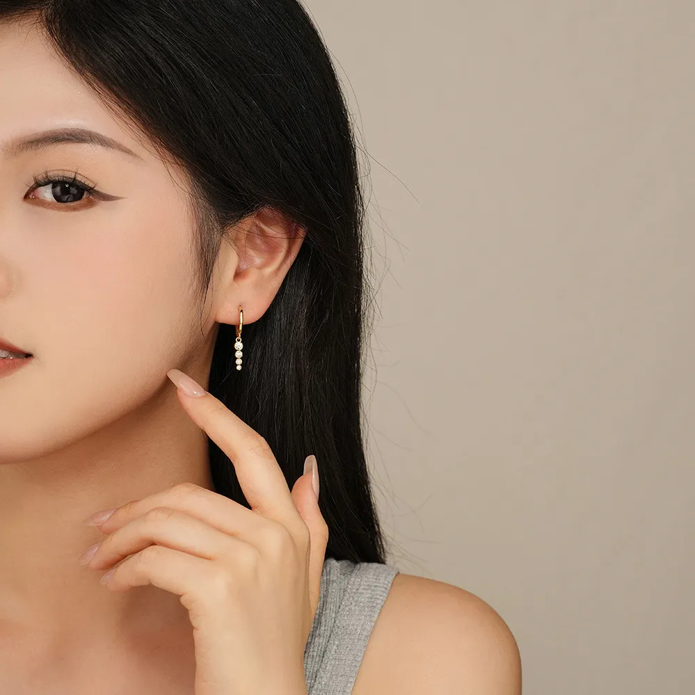 Lovely Zirconia Tassel Hoop Earrings 60300149 - image1