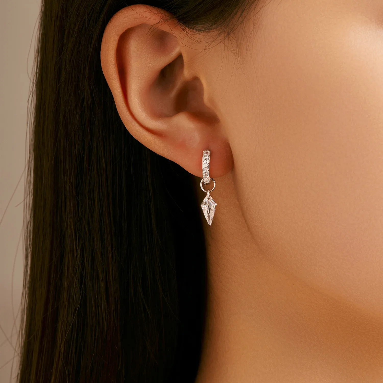 Spark Triangle Pyramid Zirconia Charm Earrings 60300156 - image1