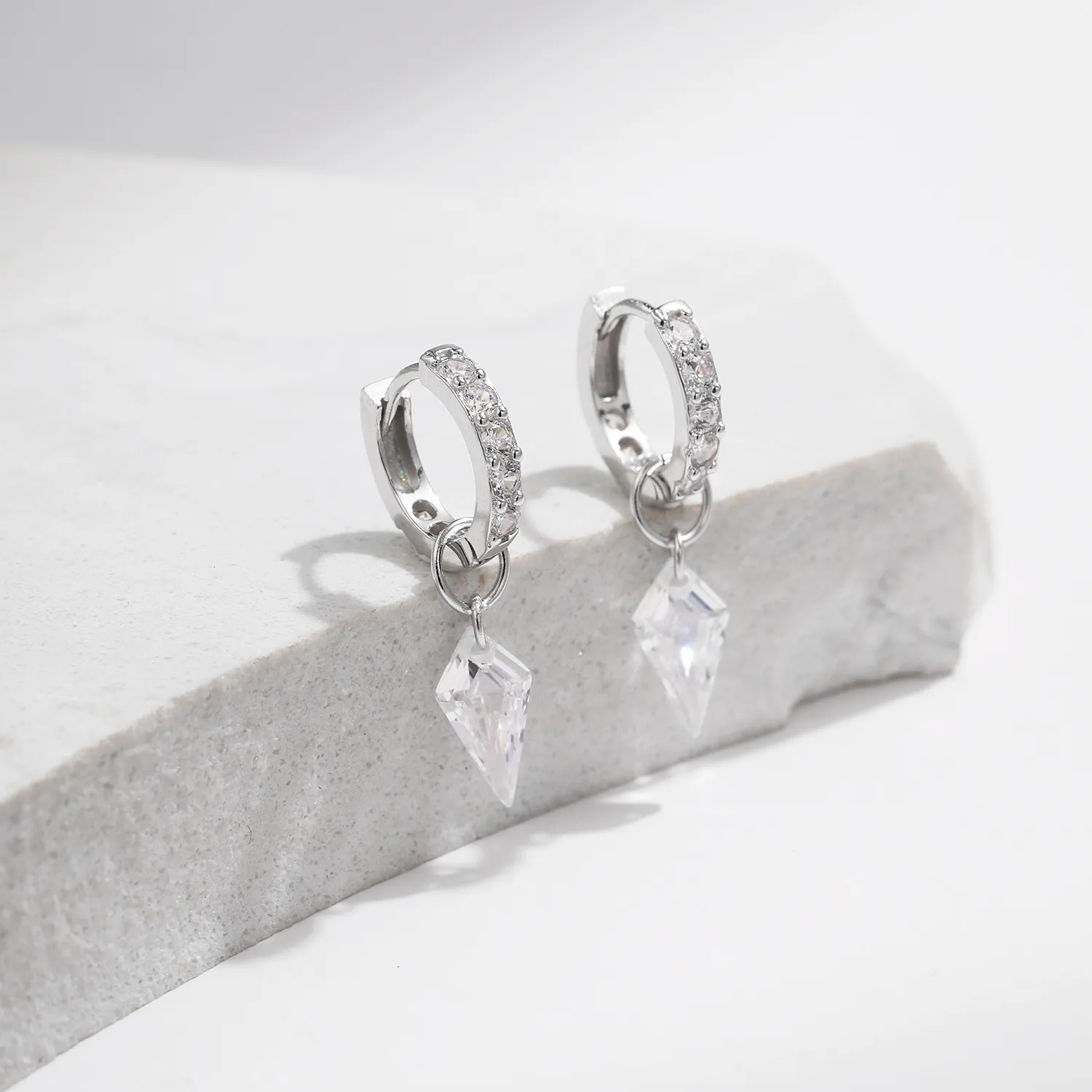 Spark Triangle Pyramid Zirconia Charm Earrings 60300156 - image2