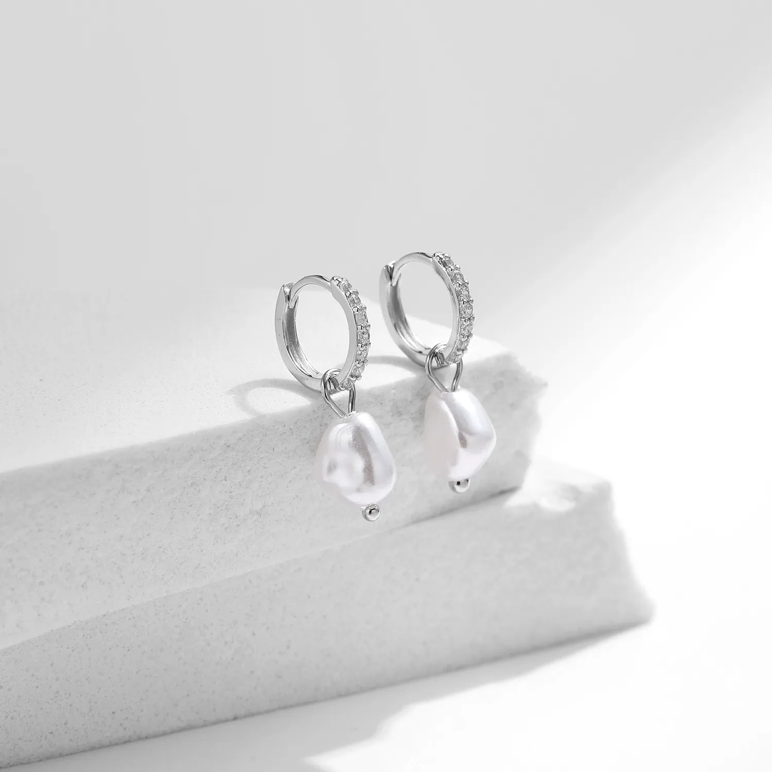 Classic Pearl Beads Zirconia Charm Hoop Earrings 60300159 - image2