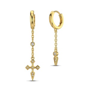 S925 Zirconia Darts Cross Tassel Hoop Earring 60300161