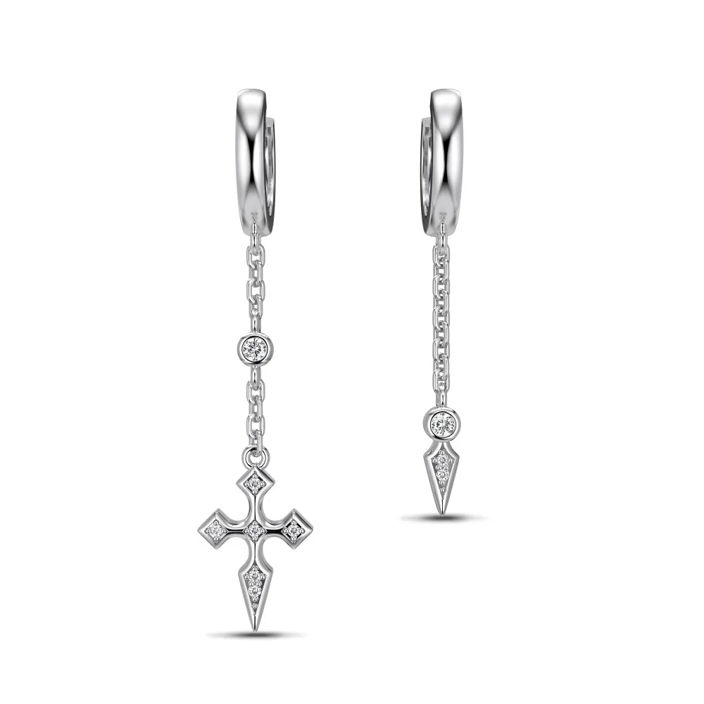 S925 Zirconia Darts Cross Tassel Hoop Earring 60300161