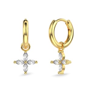 925 Sterling Silver Zirconia Flower Hoop Earring 60300162