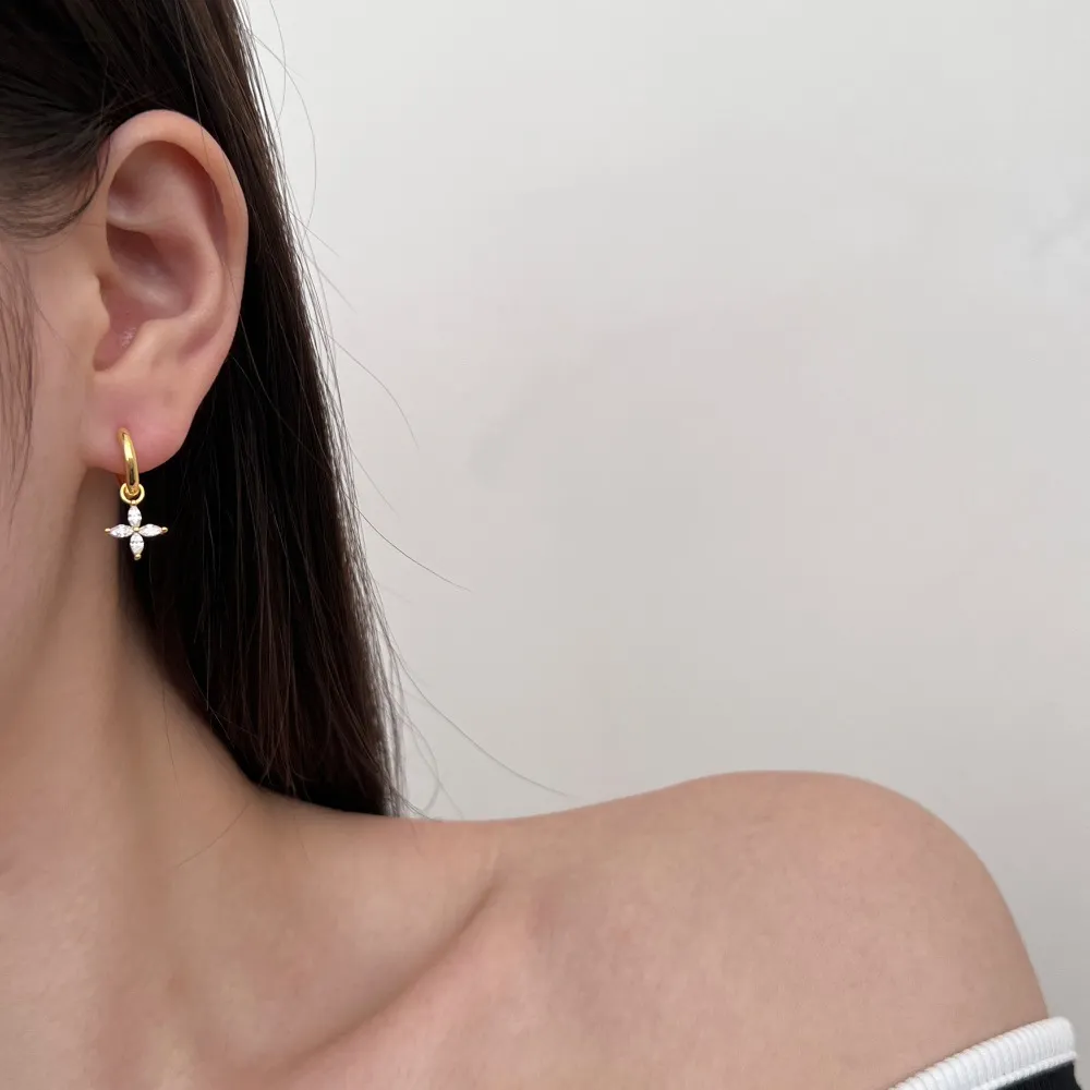 925 Sterling Silver Zirconia Flower Hoop Earring 60300162 - image1
