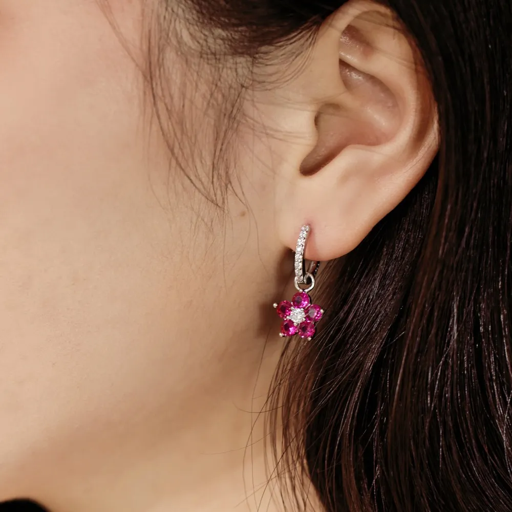 S925 Blooming Zirconia Flower Hoop Earring 60300163 - image3