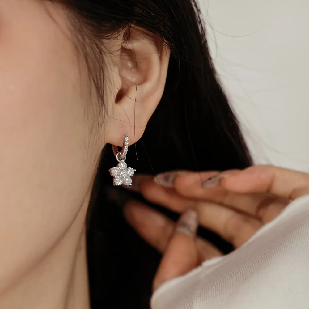S925 Blooming Zirconia Flower Hoop Earring 60300163 - image4