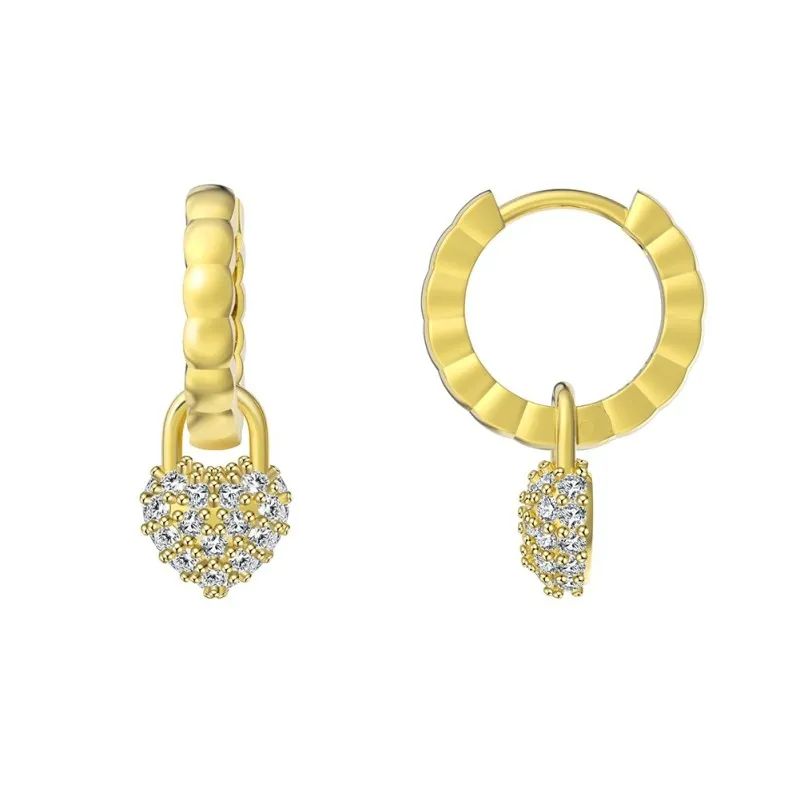 S925 Sweet Zirconia Heart Hoop Charm Earring 60300164