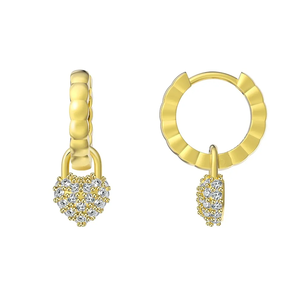 S925 Sweet Zirconia Heart Hoop Charm Earring 60300164