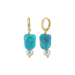 S925 Turquoise Pearl Drop Hoop Earring 60300165
