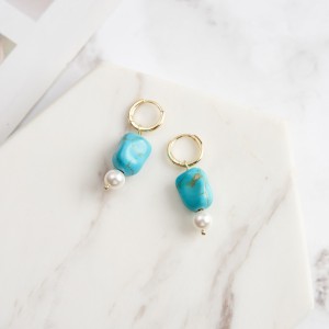 S925 Turquoise Pearl Drop Hoop Earring 60300165