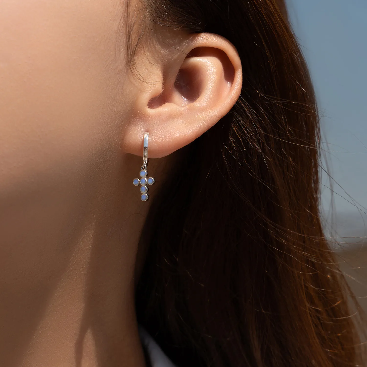 925 Sterling Silver Opal Cross Dangle Earring 60300167 - image1