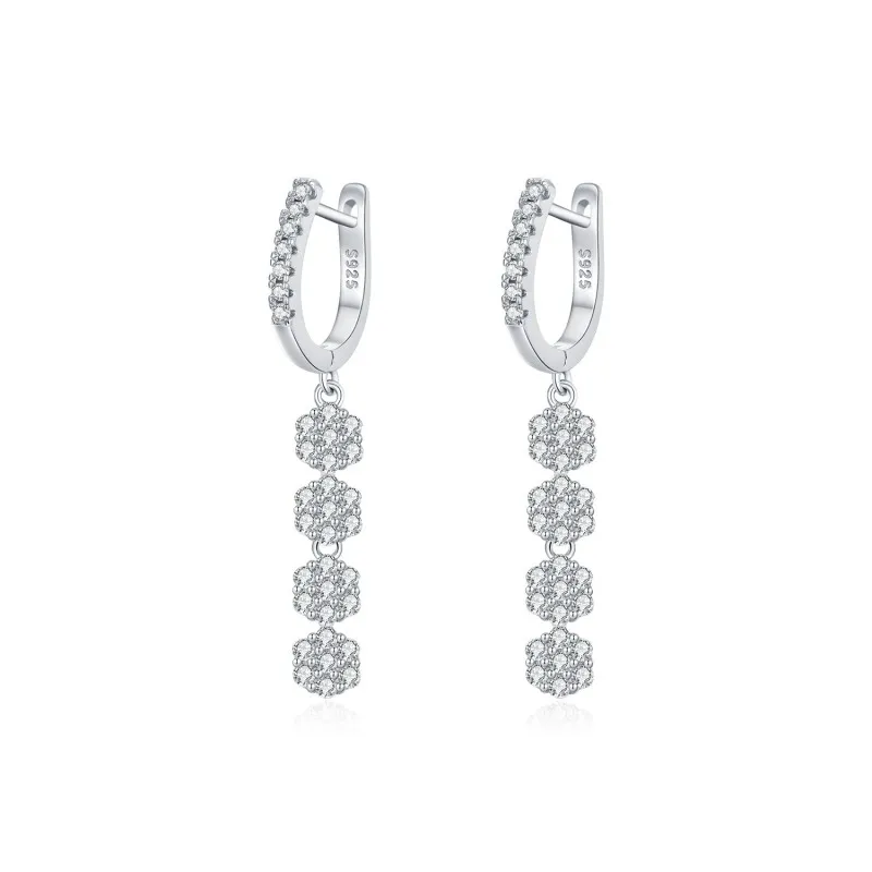 925 Sterling Silver Zirconia Flower Hoop Earring 60300168
