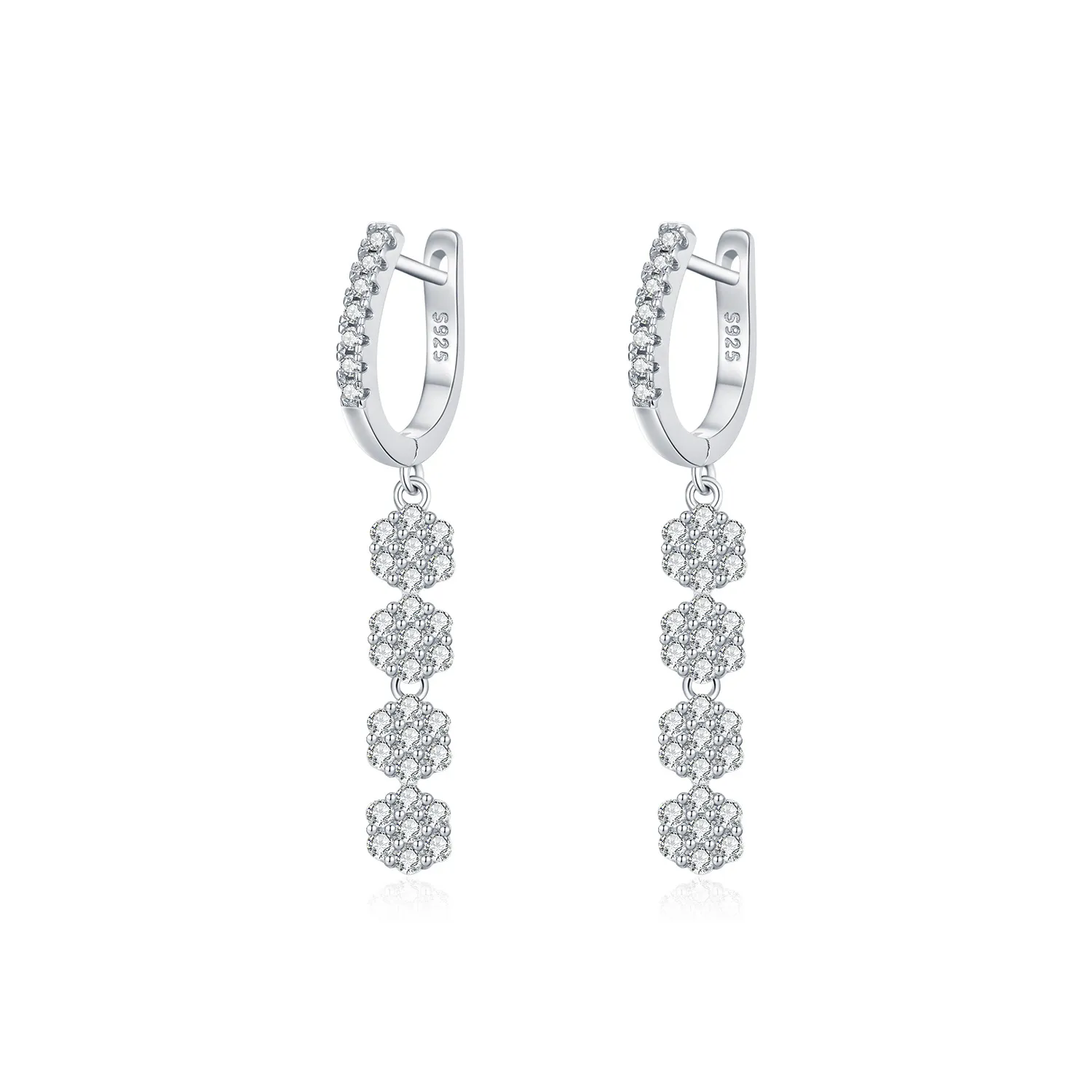 925 Sterling Silver Zirconia Flower Hoop Earring 60300168
