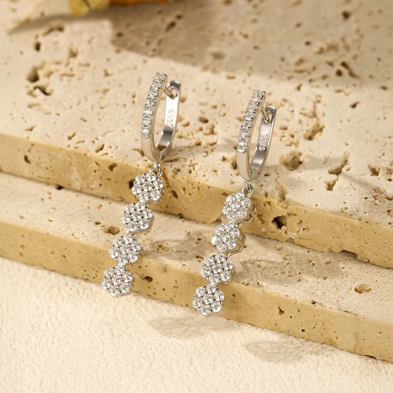 925 Sterling Silver Zirconia Flower Hoop Earring 60300168 - image2