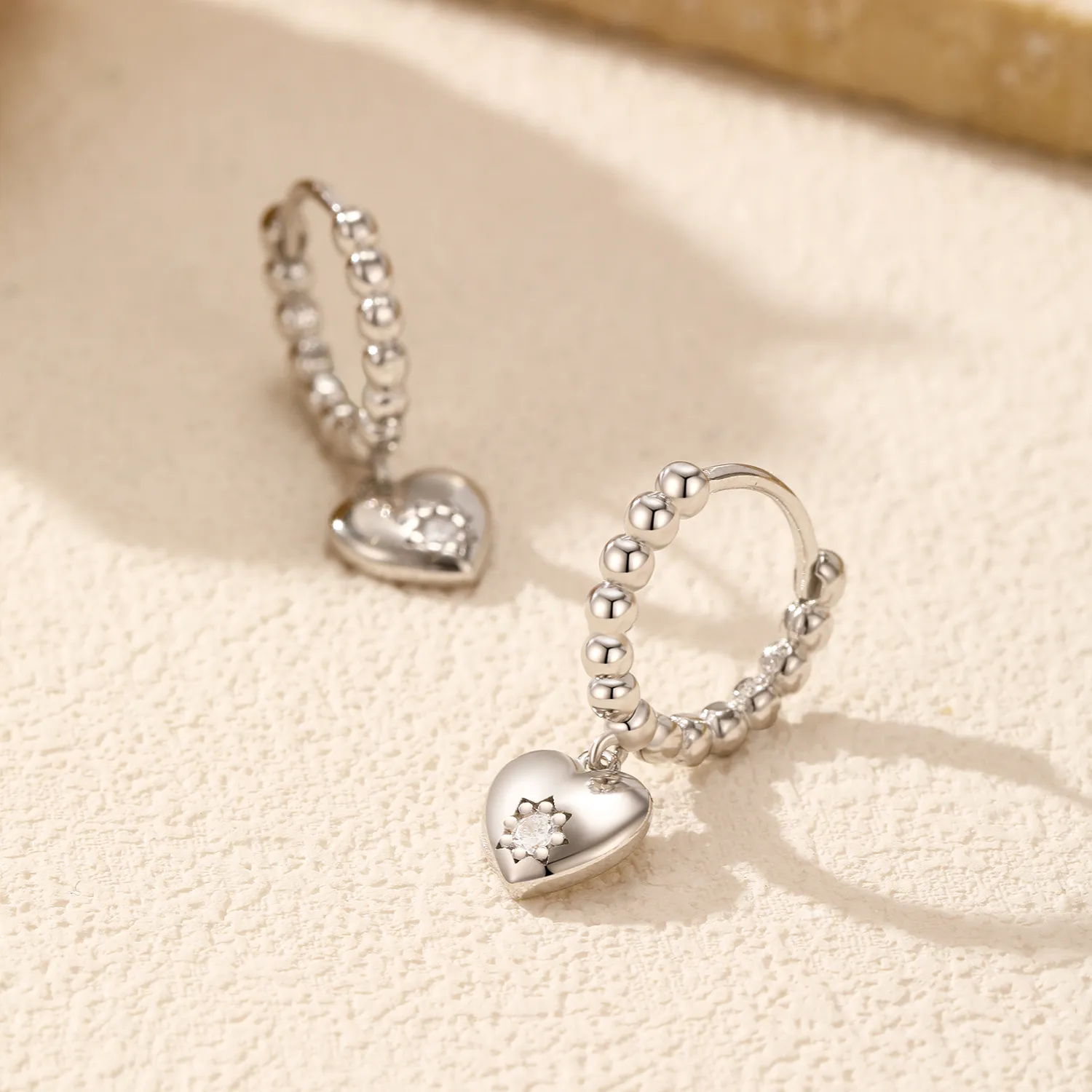 S925 Zirconia Heart Beans Hoop Earring 60300170 - image2