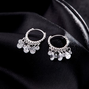 925 Sterling Silver Pear Zirconia Charm Hoop Earring 60300171