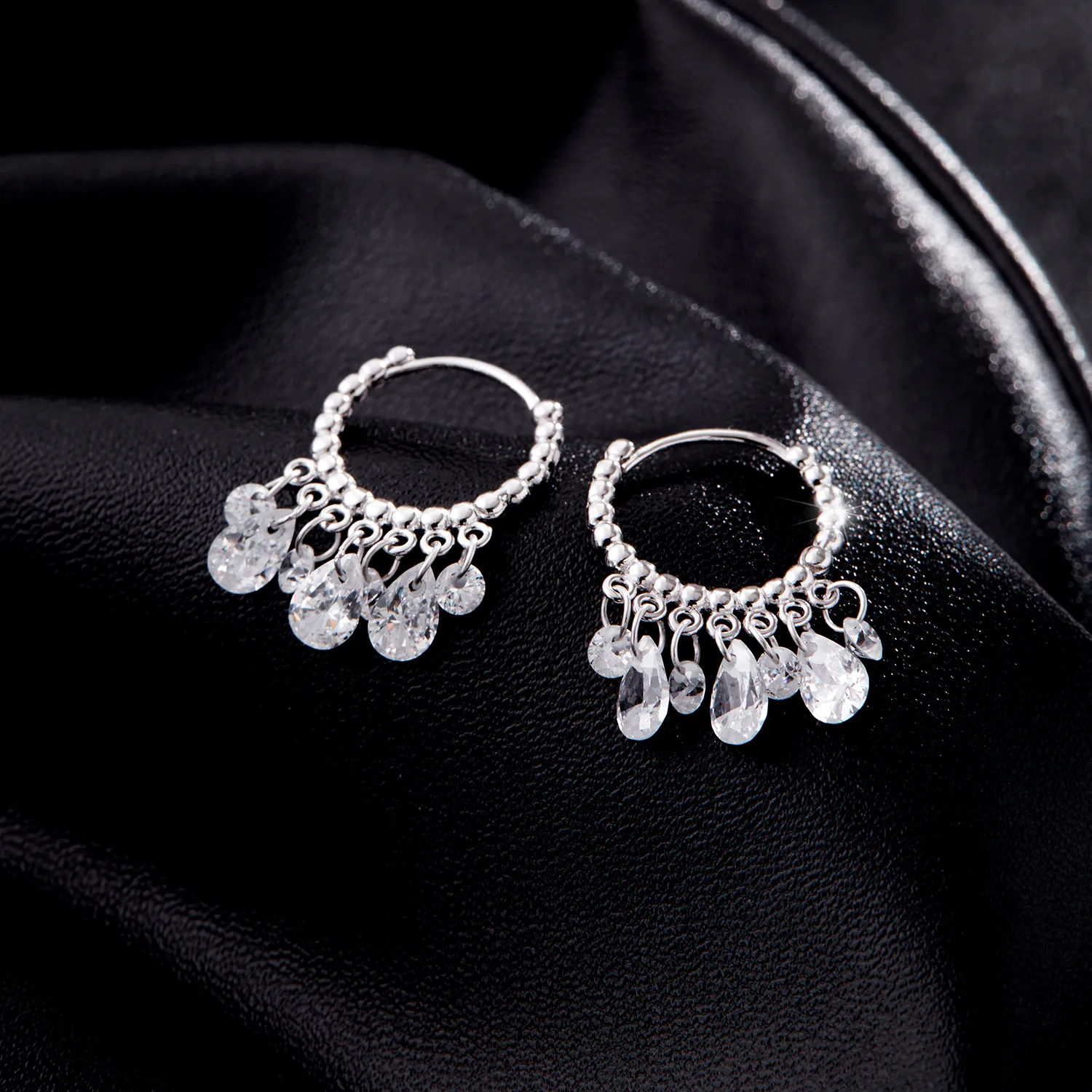 925 Sterling Silver Pear Zirconia Charm Hoop Earring 60300171 - image2