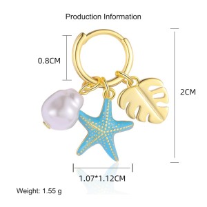 925 Sterling Silver Leaf Sea Star Pearl Hoop Earring 60300172