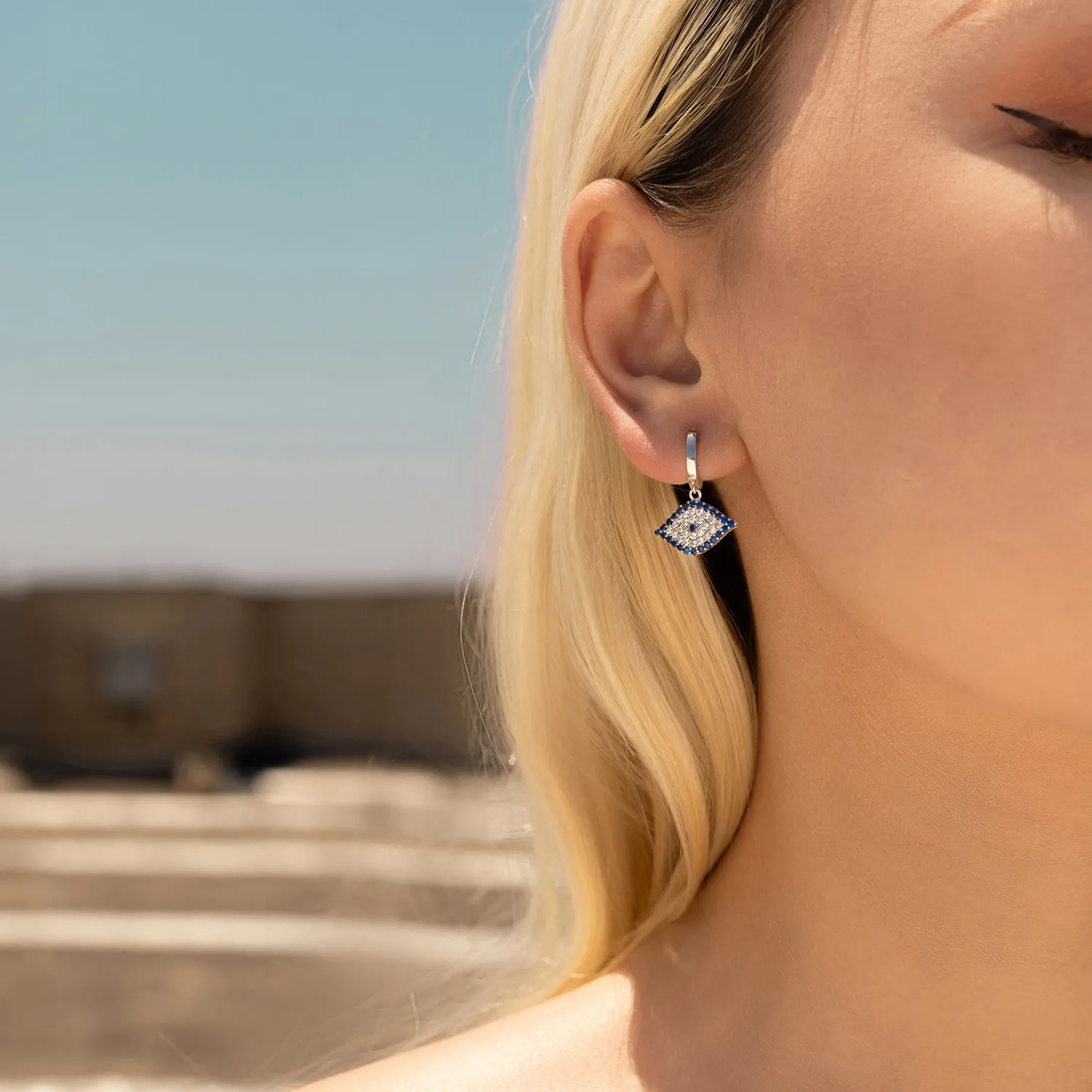 925 Sterling Silver Zirconia Evil Eye Hoop Earring 60300173 - image1