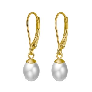 925 Sterling Silver Fresh Water Peal Dangle Hoop Earring 60300178