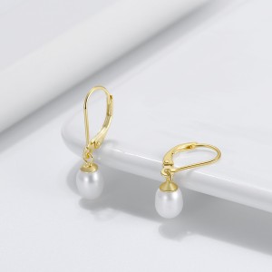 925 Sterling Silver Fresh Water Peal Dangle Hoop Earring 60300178