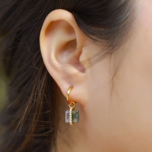 925 Sterling Silver Square Moss Agate Earrings 60300180