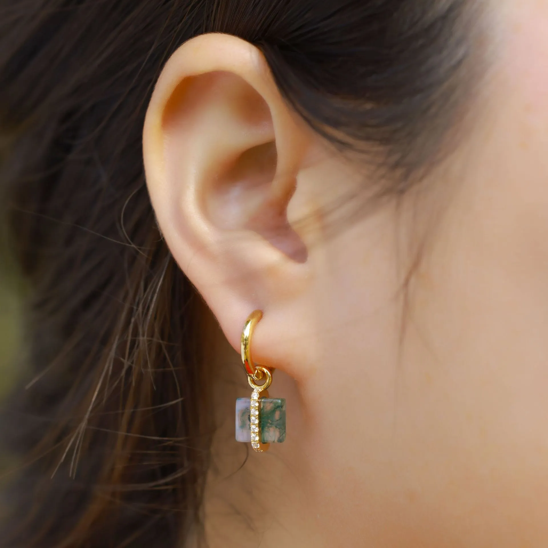 925 Sterling Silver Square Moss Agate Earrings 60300180 - image1