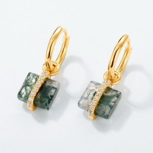925 Sterling Silver Square Moss Agate Earrings 60300180
