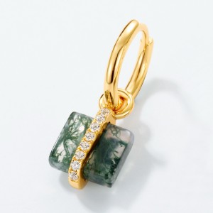 925 Sterling Silver Square Moss Agate Earrings 60300180