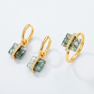 925 Sterling Silver Square Moss Agate Earrings 60300180