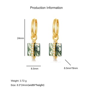 925 Sterling Silver Square Moss Agate Earrings 60300180