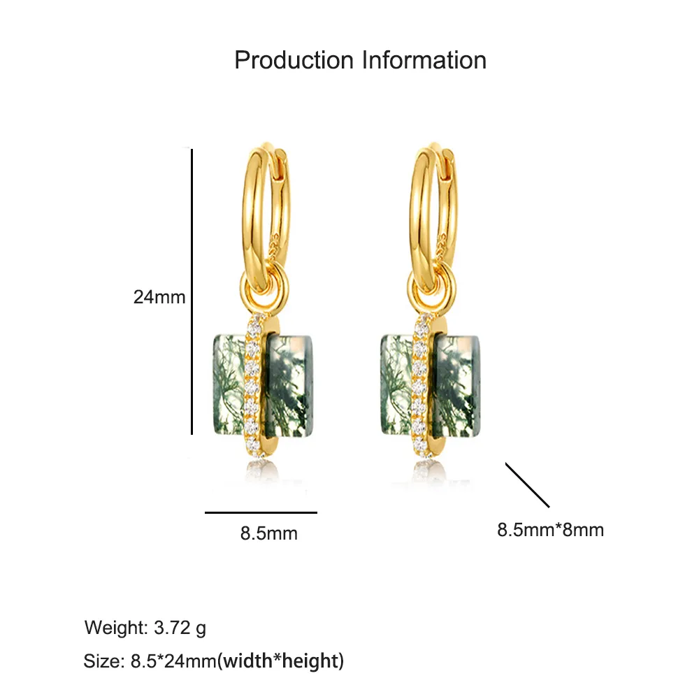 925 Sterling Silver Square Moss Agate Earrings 60300180 - image2