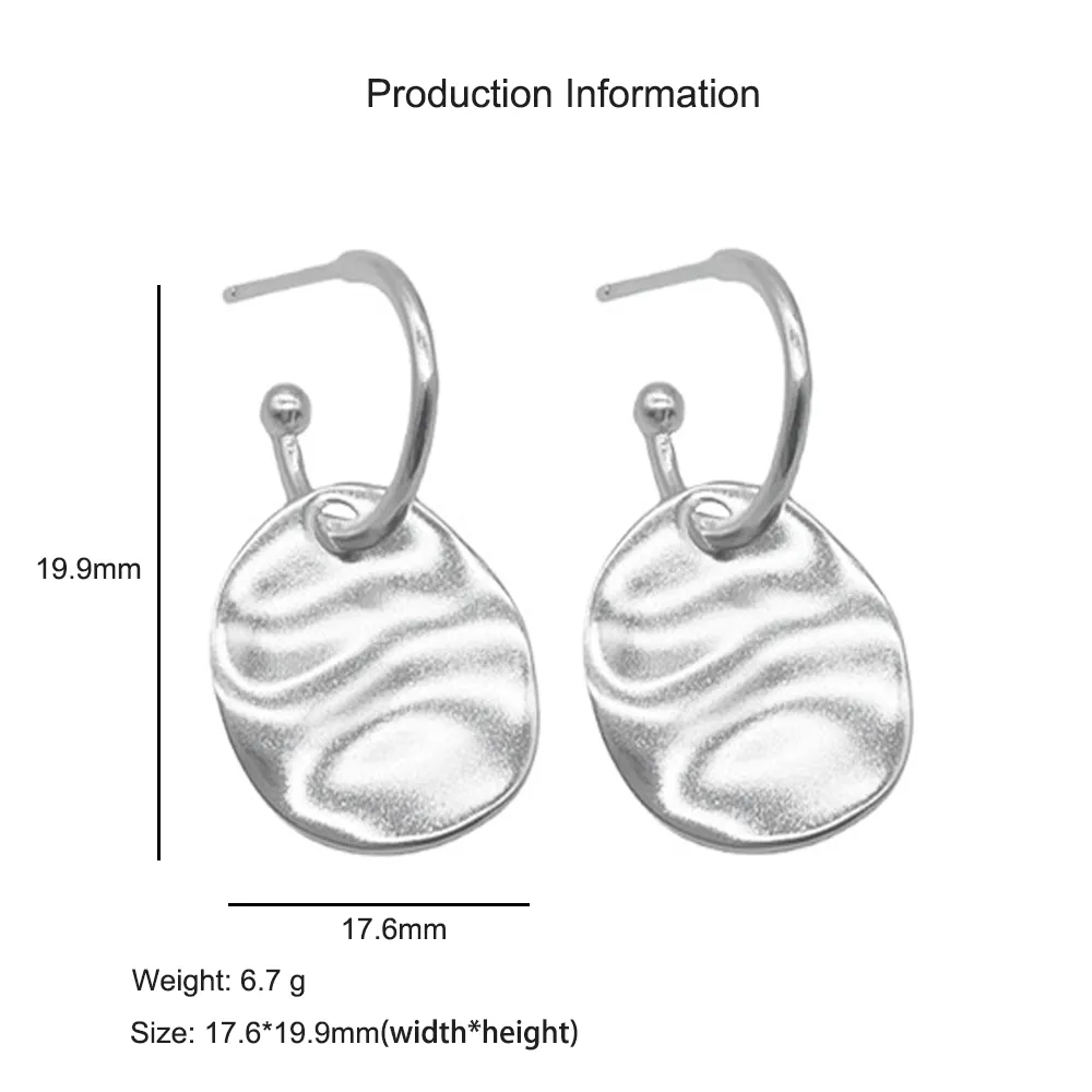 925 Sterling Silver Wrinkle Texture Disc Earring 60300182 - image2