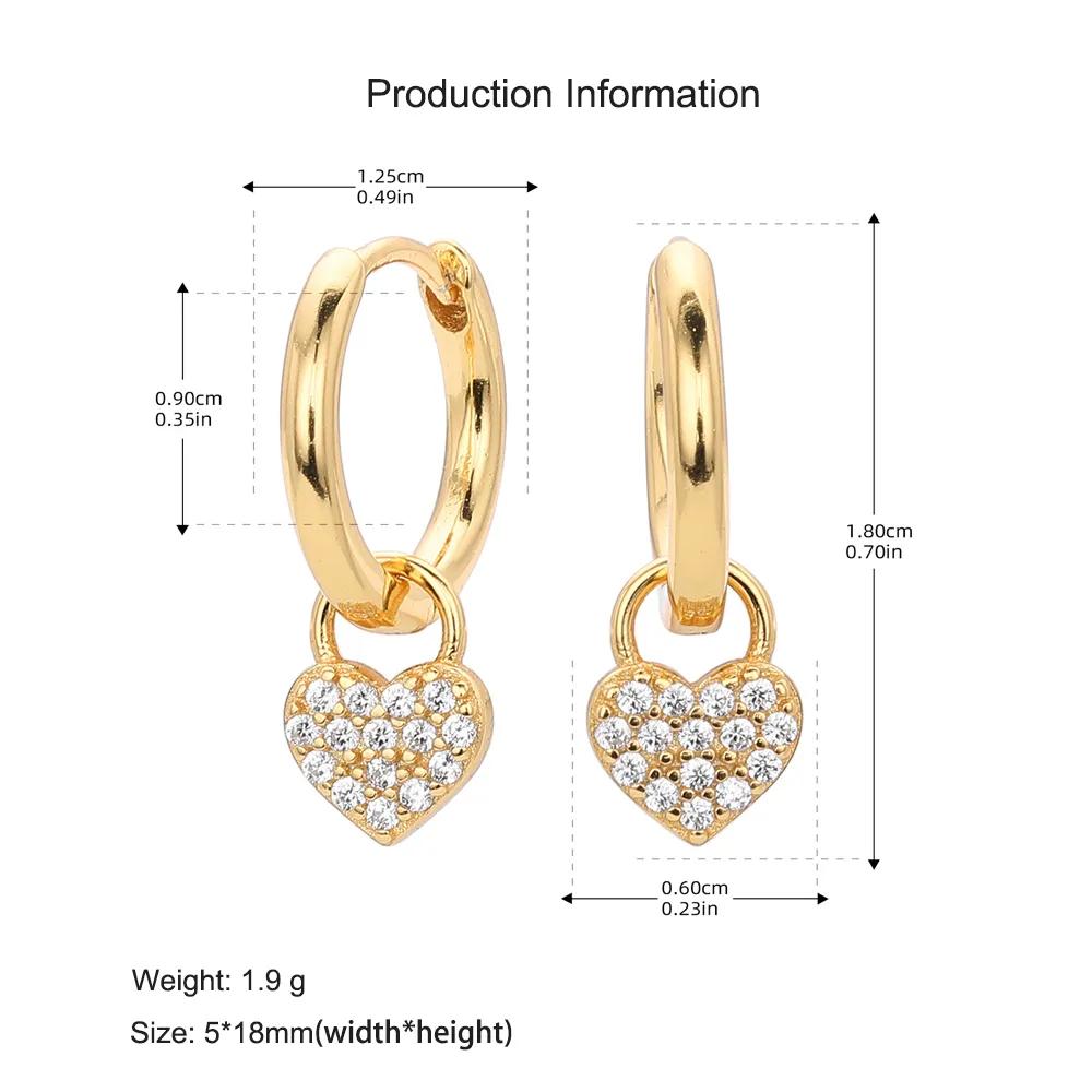 925 Sterling Silver CZ Heart Hoop Earring 60300184 - image2