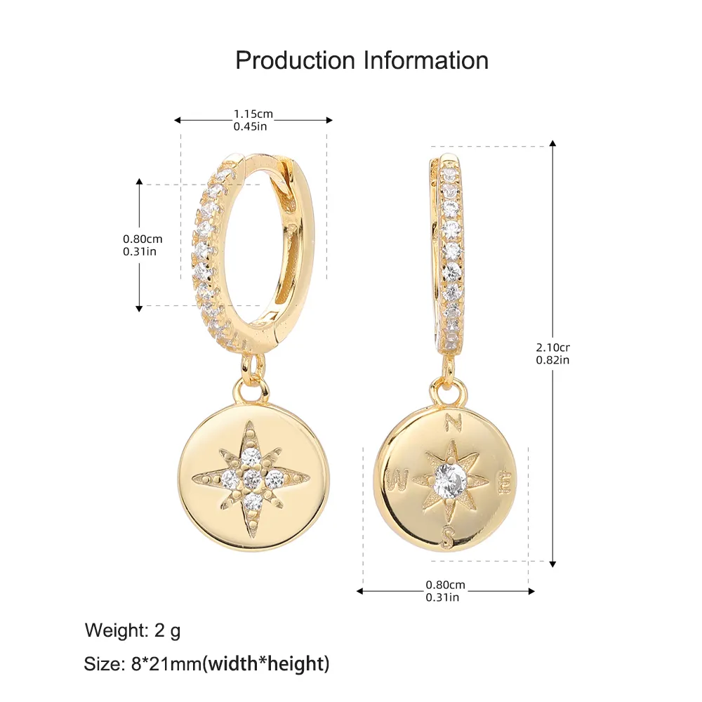 925 Sterling Silver Compass Star Hoop Earring 60300185 - image2